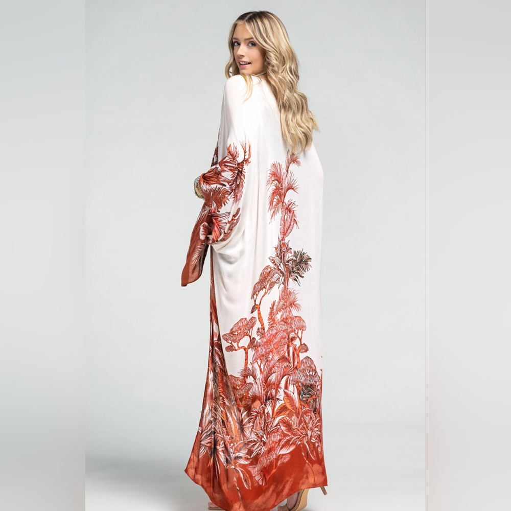 Stunning Kimono w/ Detailed Exotic Japanese Plants & Bonsai Tree Print - Picture 11 of 11